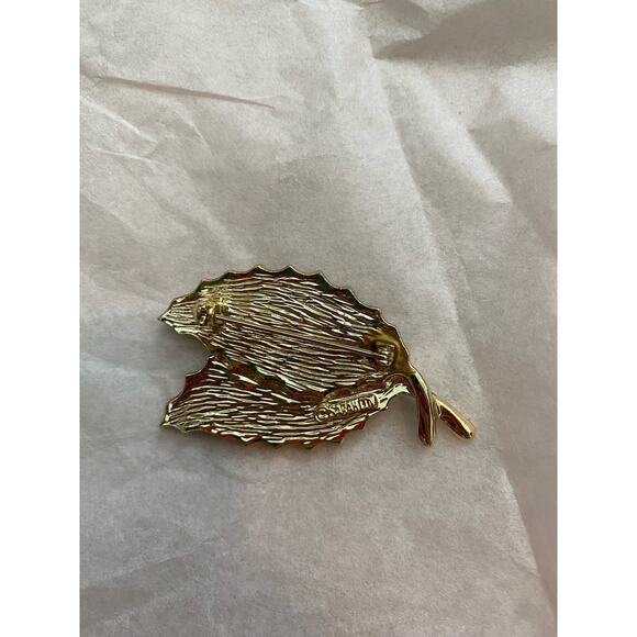 Vintage Sarah Coventry Wooded Gold‎ Tone Leaf Brooch - Picture 2 of 6